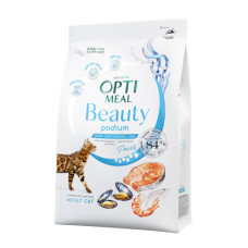 Сухий корм для котів OptiMeal Beauty Podium Shiny Coat & Dental Care з морепродуктами 4 кг