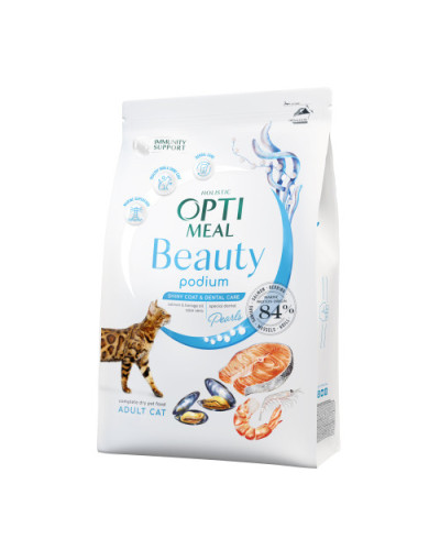 Сухий корм для котів OptiMeal Beauty Podium Shiny Coat & Dental Care з морепродуктами 4 кг