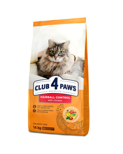 Сухий корм для котів Club 4 Paws Hairball Control для виведення вовни з куркою 14 кг