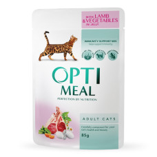Вологий корм для котів OptiMeal Adult з ягнятком та овочами в желе 85 г
