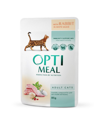 Вологий корм для котів OptiMeal Adult із кроликом у білому соусі 85 г
