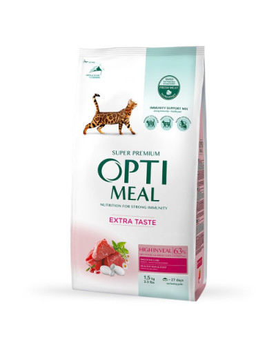 Сухий корм для котів OptiMeal Extra Taste з високим вмістом телятини 10 кг