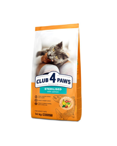 Сухий корм для стерилізованих котів Club 4 Paws Sterilized з лососем 14 кг