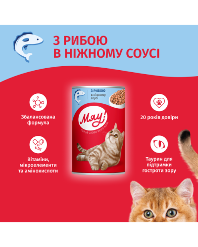 Вологий корм для котів Мяу риба в соусі 415 г