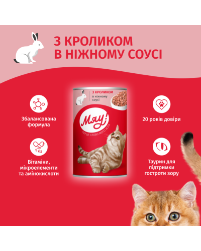 Вологий корм для котів Мяу кролик у соусі 415 г
