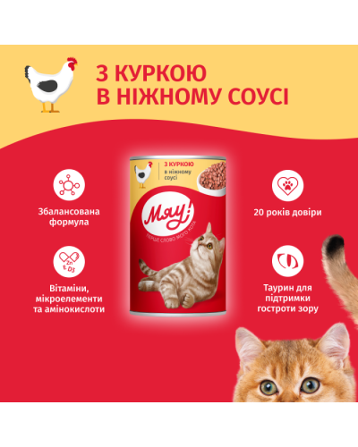 Вологий корм для котів Мяу курка в соусі 415 г
