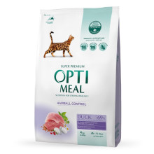 Сухой корм для котов OptiMeal Adult Hairball Control для выведения шерсти с уткой 4 кг