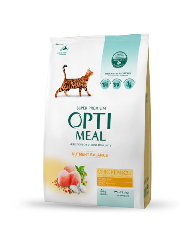 Сухой корм для котов OptiMeal Adult с курицей 4 кг