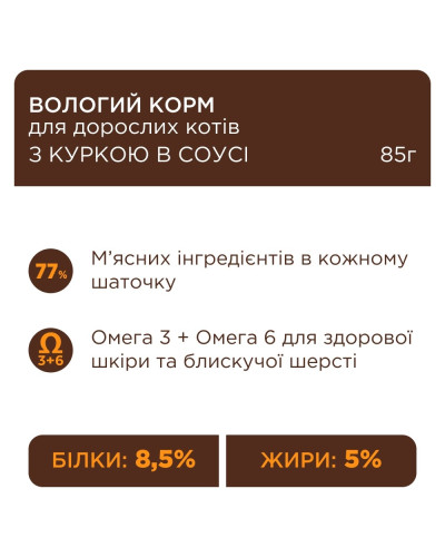 Вологий корм для котів Club 4 Paws з куркою у соусі 85 г