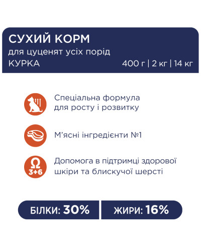 Сухий корм для цуценят всіх порід Club 4 Paws з куркою 400 г