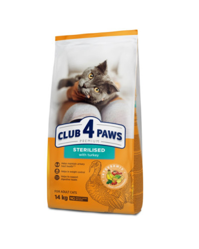 Сухий корм для стерилізованих котів Club 4 Paws Sterilized з індичкою 14 кг