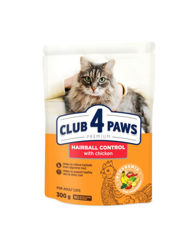 Сухий корм для котів Club 4 Paws Hairball Control для виведення вовни з куркою 300 г