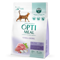 Сухий корм для котів OptiMeal Adult Hairball Control для виведення вовни з качкою 200 г