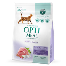 Сухой корм для котов OptiMeal Adult Hairball Control для выведения шерсти с уткой 200 г