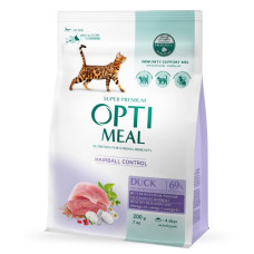 Сухий корм для котів OptiMeal Adult Hairball Control для виведення вовни з качкою 200 г