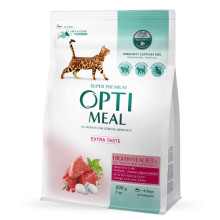Сухой корм для котов OptiMeal Extra Taste с высоким содержанием телятины 200 г