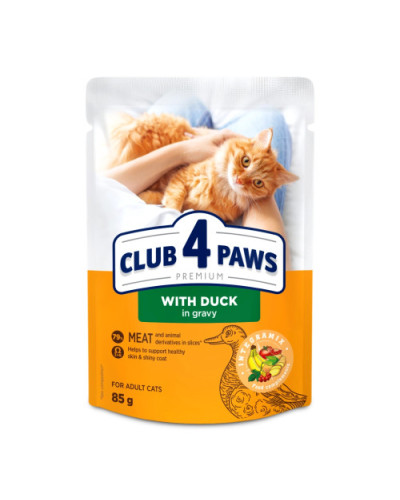 Вологий корм для котів Club 4 Paws з качкою у соусі 85 г