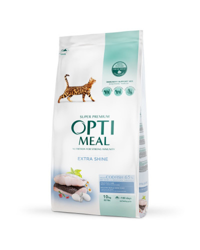 Сухой корм для котов OptiMeal Extra Shine с высоким содержанием трески 10 кг