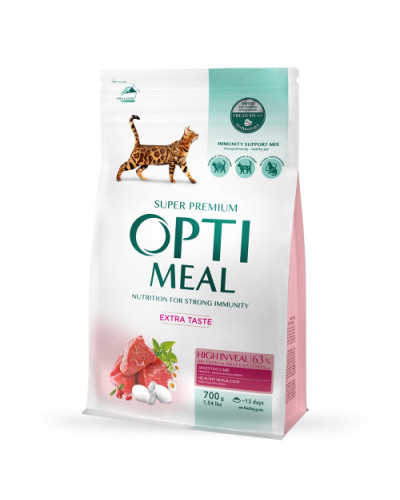 Сухий корм для котів OptiMeal Extra Taste з високим вмістом телятини 700 г