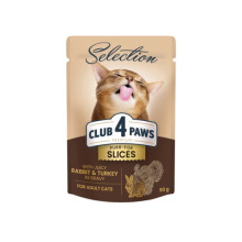 Влажный корм для котов Club 4 Paws Selection с кроликом и индейкой в соусе 80 г