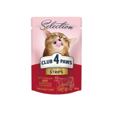 Вологий корм для котів Club 4 Paws Premium смужки з яловичиною у крем супі з броколі 85 г