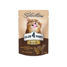 Вологий корм для котів Club 4 Paws Selection з куркою та телятиною в соусі 80 г