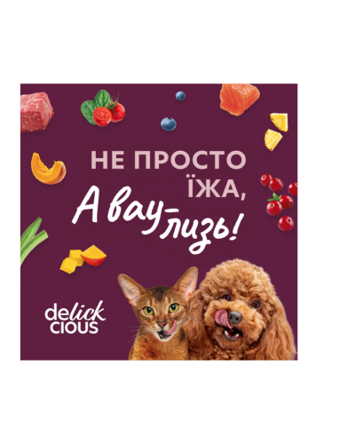 Вологий корм для котів Delickcious пластівці з кроликом та тропічними фруктами у вершковому соусі 80 г