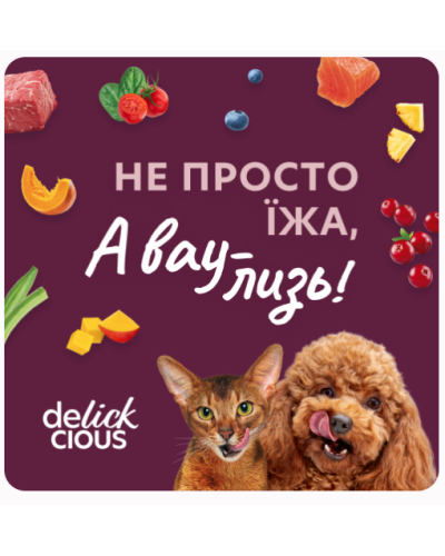 Вологий корм для котів Delickcious шматочки з качкою та лісовими ягодами у вершковому соусі 80 г