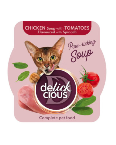 Суп для котів Delickcious з м'ясом курки, томатами та шпинатом 80 г