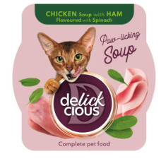 Суп для котів Delickcious з м'ясом курки, шинкою та шпинатом 80 г