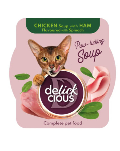 Суп для котів Delickcious з м'ясом курки, шинкою та шпинатом 80 г