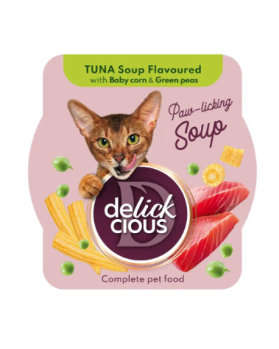 Суп для котів Delickcious з тунцем, кукурудзою та зеленим горошком 80 г
