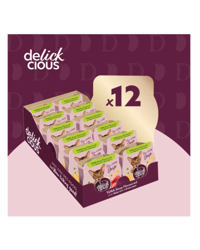 Суп для котів Delickcious з тунцем, кукурудзою та зеленим горошком 80 г