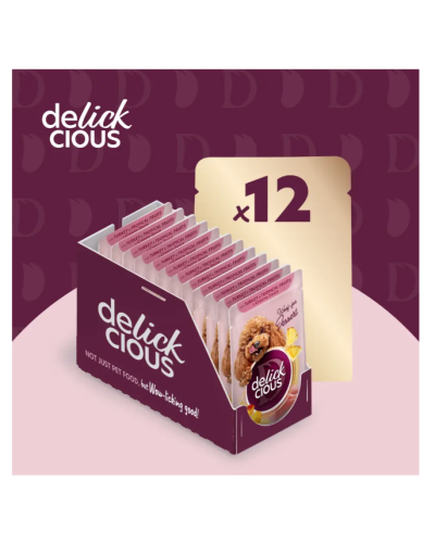 Влажный корм для собак Delickcious с индейкой и тропическими фруктами в сливочном соусе 80 г
