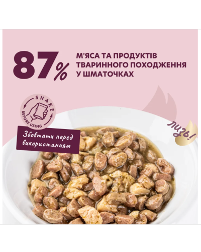 Вологий корм для котів Delickcious шматочки з качкою, куркою та шпинатом соусі 85 г