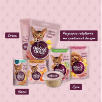 Вологий корм для котів Delickcious шматочки з качкою, куркою та шпинатом соусі 85 г