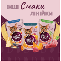 Вологий корм для котів Delickcious смужки з лососем та сиром у крем-супі 85 г