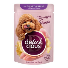 Вологий корм для собак Delickcious з індичкою та сиром у крем-супі 85 г