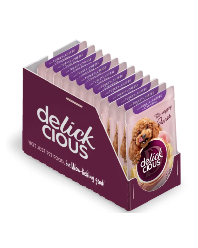 Вологий корм для собак Delickcious з індичкою та сиром у крем-супі 85 г