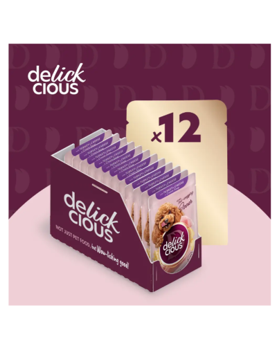 Вологий корм для собак Delickcious з індичкою та сиром у крем-супі 85 г
