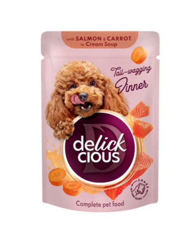 Влажный корм для собак Delickcious с лососем и морковью в крем-супе 85 г