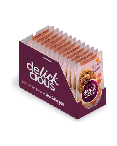 Влажный корм для собак Delickcious с лососем и морковью в крем-супе 85 г