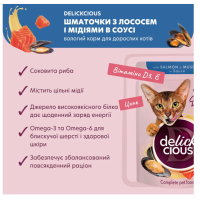 Вологий корм для котів Delickcious Шматочки з лососем та мідіями в соусі 85 г