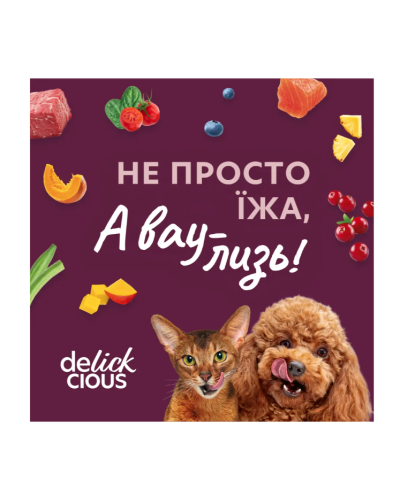 Вологий корм для котів Delickcious Шматочки з лососем та мідіями в соусі 85 г