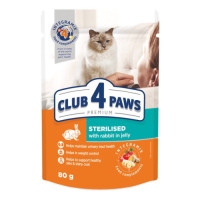 Вологий корм для стерилізованих котів Club 4 Paws c кроликом у желе 80 г