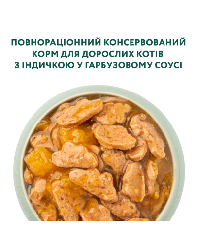 Вологий корм для котів OptiMeal Adult з індичкою в гарбузовому соусі 85 г