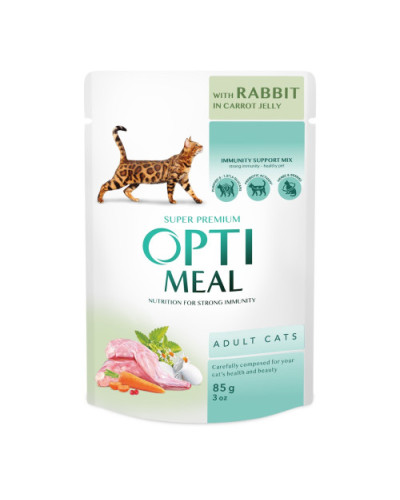 Вологий корм для котів OptiMeal Adult із кроликом у морквяному желе 85 г