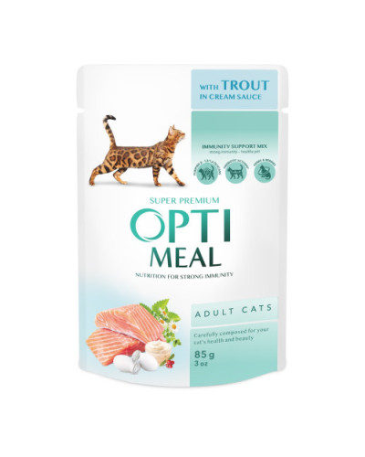 Вологий корм для котів OptiMeal Adult із фореллю у кремовому соусі 85 г