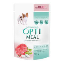 Влажный корм для собак OptiMeal Adult с говядиной и клюквой в желе 100 г