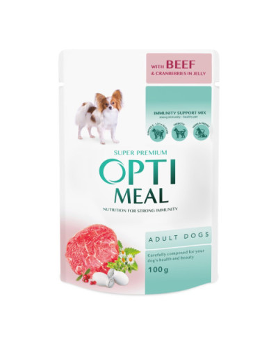 Влажный корм для собак OptiMeal Adult с говядиной и клюквой в желе 100 г
